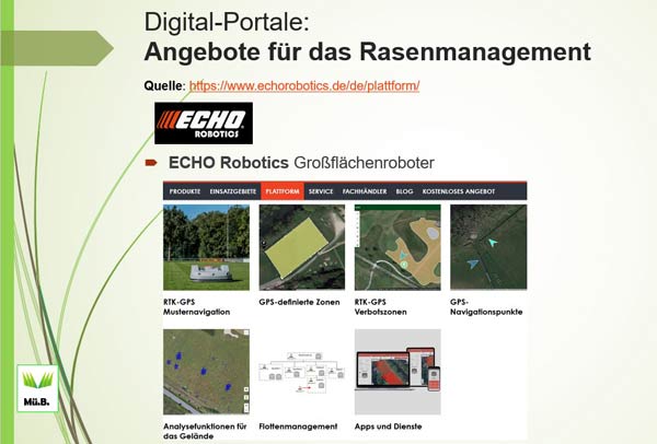Eine Übersicht zur umfangreichen Software zur kompletten Kontrolle beim Einsatz des  ECHO-Mähroboters.