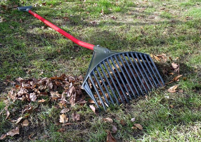Rasenrechen zur Entfernung der abgestorbenen Pflanzenteile im zeitigen Frühjahr.